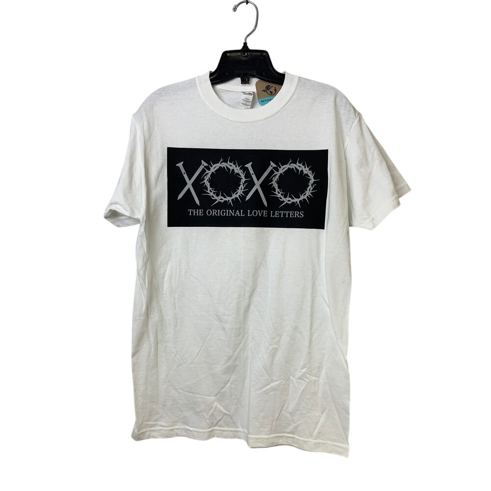 New Upcycled Hand Printed Womens Small White Jesus Easter Love Letters Tee Shirt